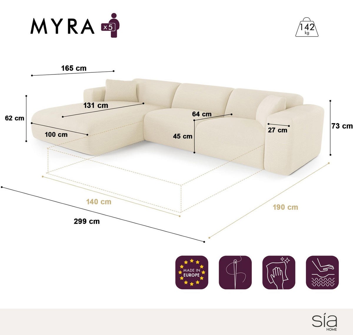 ECKSOFA LINKS SCHLAFSOFA Rastergewebe Hellgrau 280cm - Hellgrau/Grau, Textil (165/280cm) - Sia Home