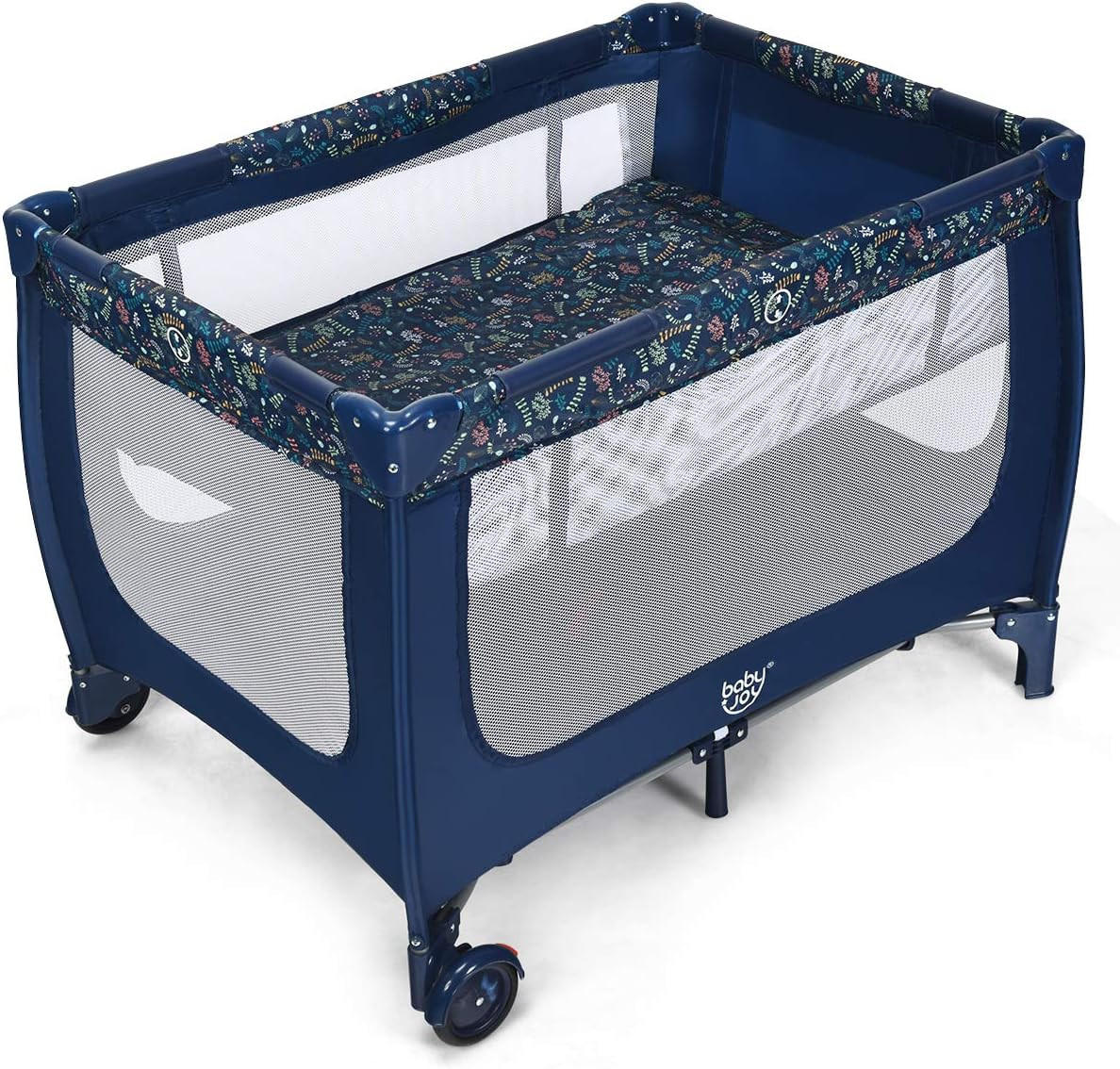 BABYBETT 2 in 1 Reisebett klappbar Blau - Blau, Textil - COSTWAY