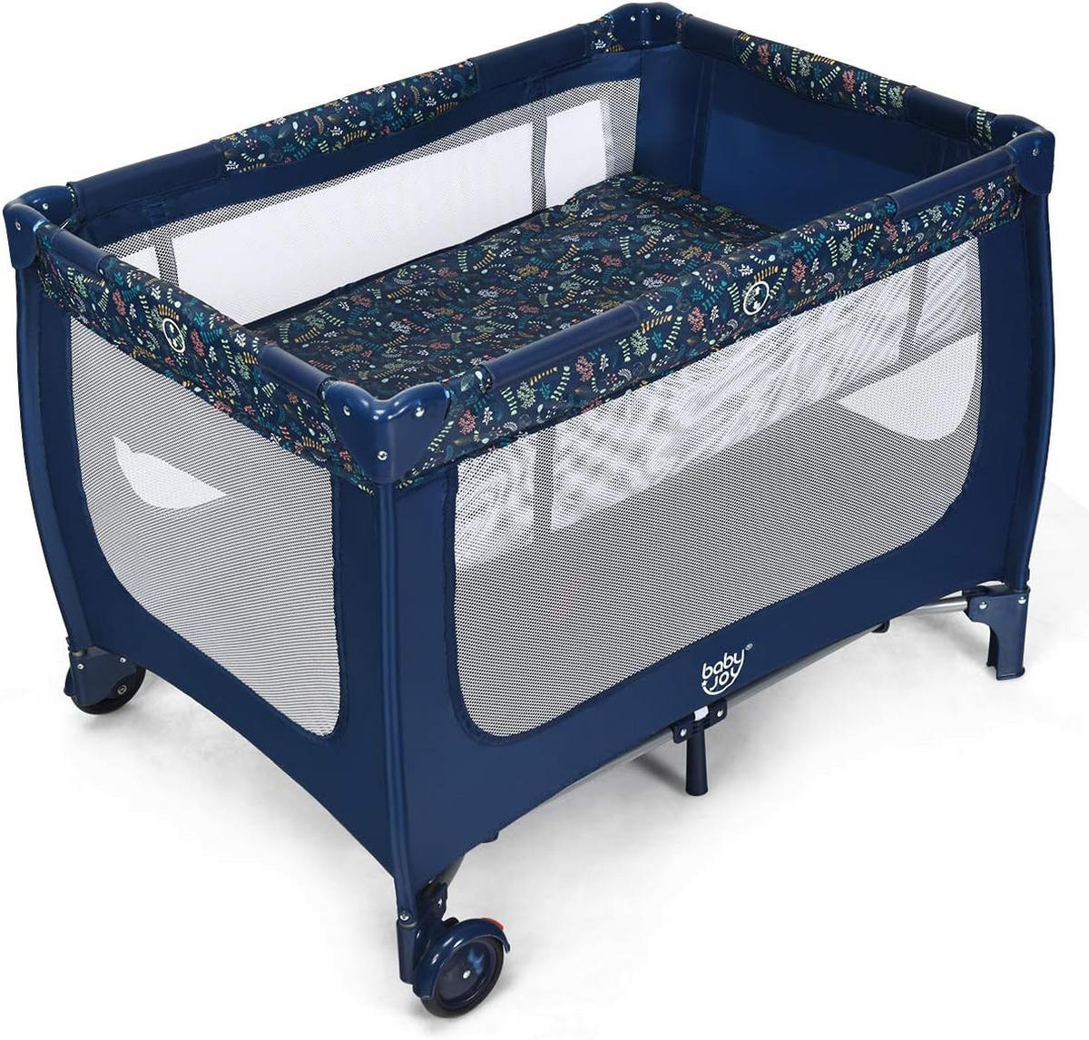 BABYBETT 2 in 1 Reisebett klappbar Blau - Blau, Textil - COSTWAY