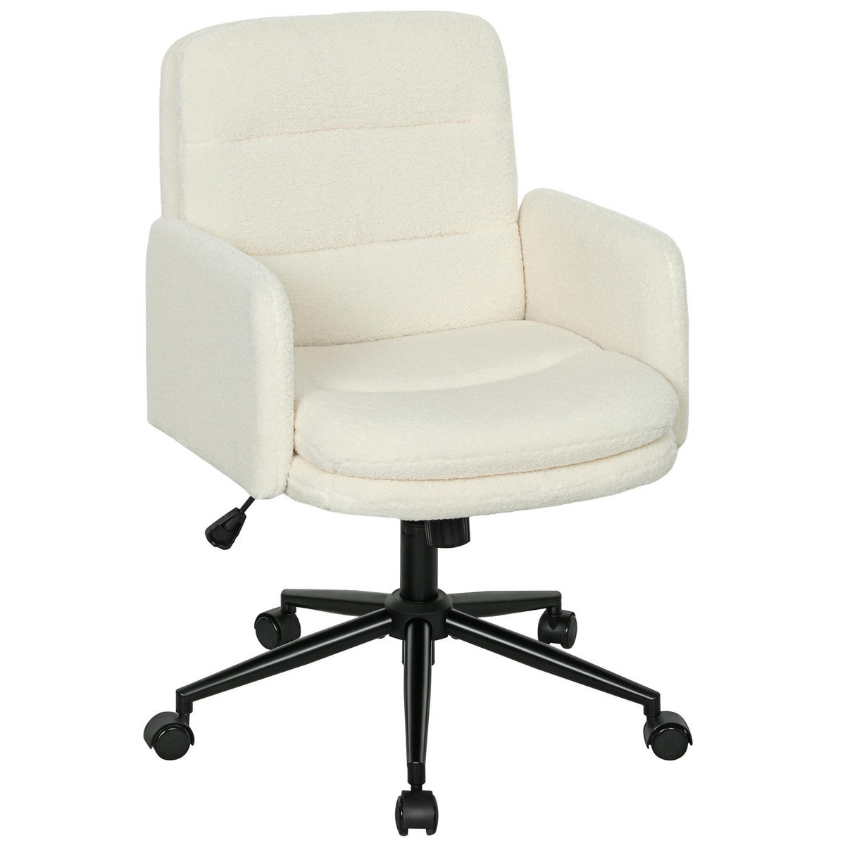 SCHREIBTISCHSTUHL höhenverstellbar Homeoffice Stuhl mit Bouclé-Optik, Cremeweiß - Creme/Schwarz, Textil/Metall (61.5/101/65cm) - HOMCOM