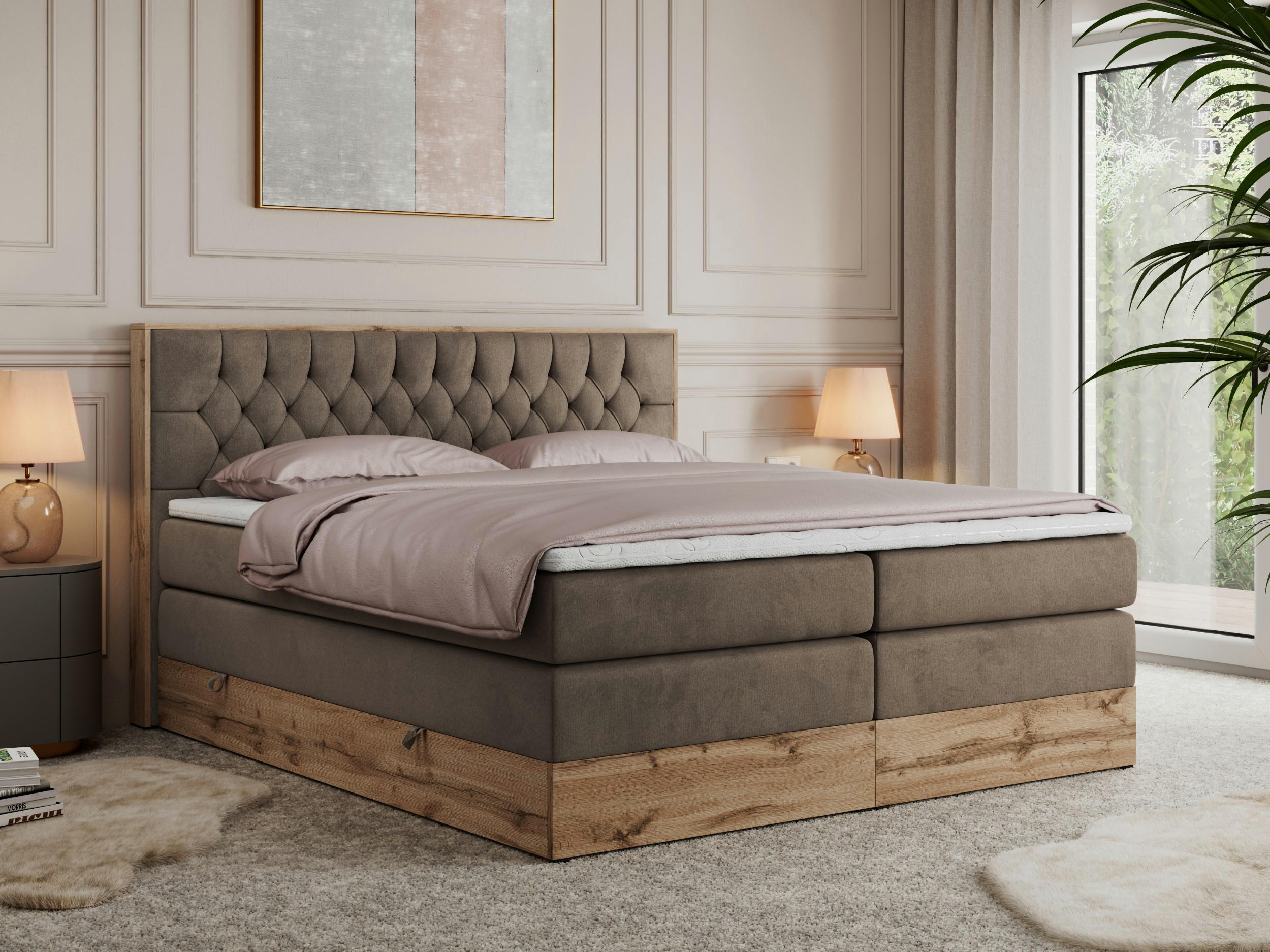 BOXSPRINGBETT AMORE KING 140/200 Braun Velvet - H3 - Braun, Holz/Textil (140/200cm) - MKS