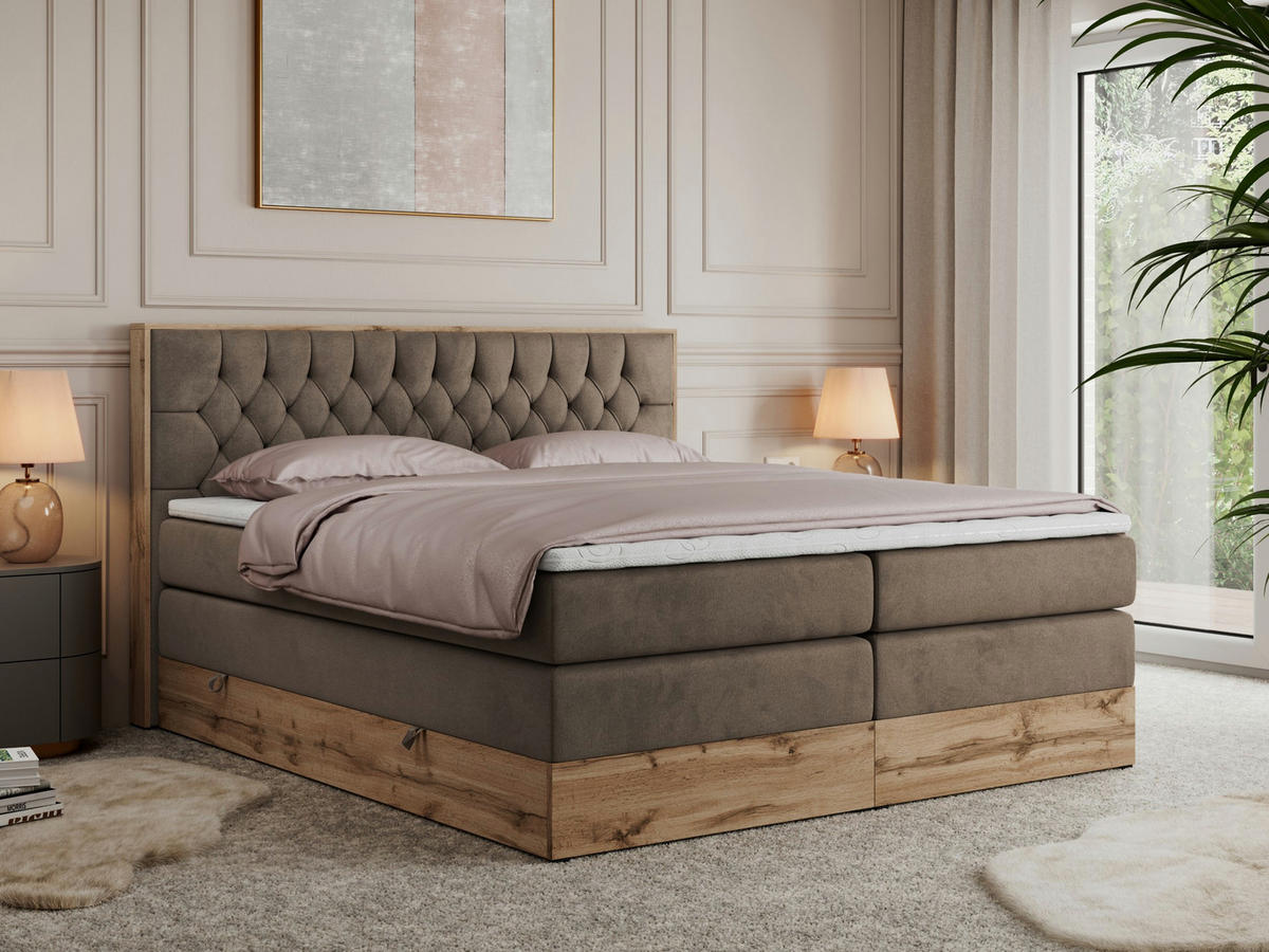BOXSPRINGBETT AMORE KING 160/200 Braun Velvet - H3 - Braun, Holz/Textil (160/200cm) - MKS