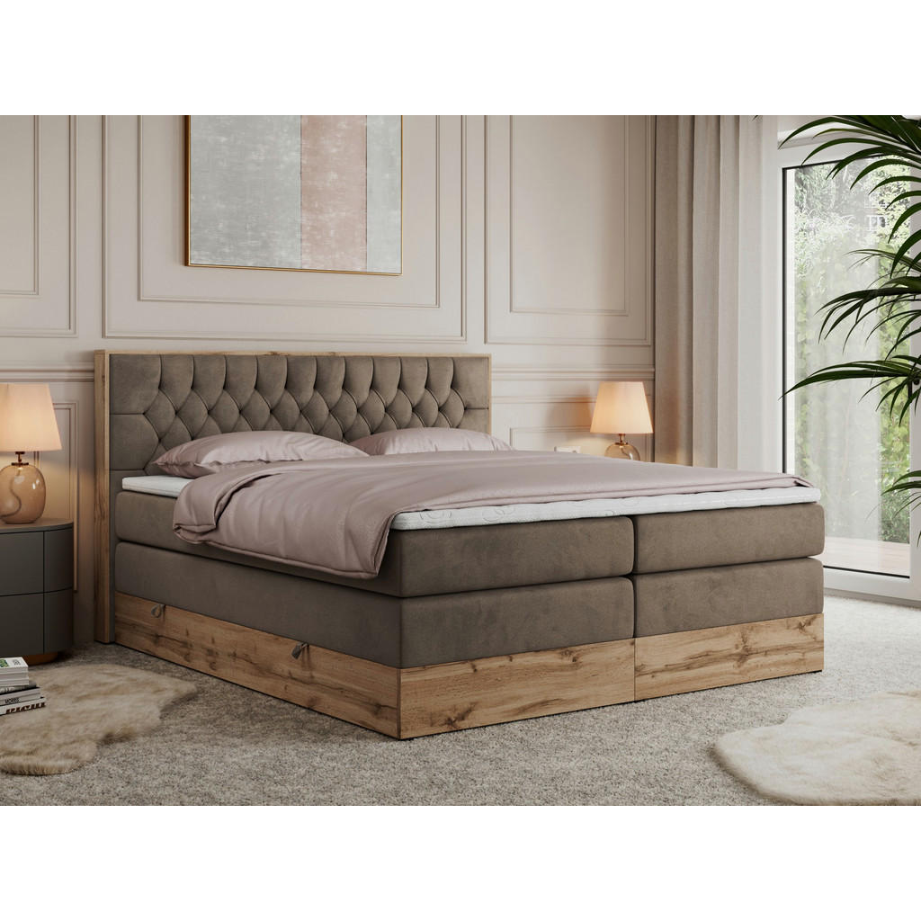 Thumbnail - MKS Boxspringbett, Braun, Textil, 2-Sitzer, H4, Rechteckig, 200x200 cm, Schlafzimmer, Betten, Boxspringbetten