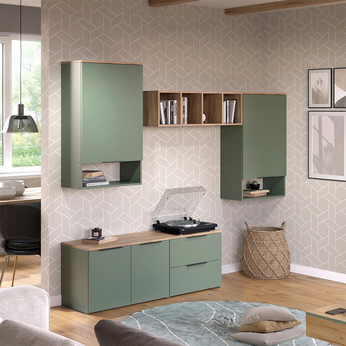 ŽIVÁ STĚNA Wido Zelená - Sonoma dub/zelená barva, kompozitní dřevo (80/50/40cm) - Vicco