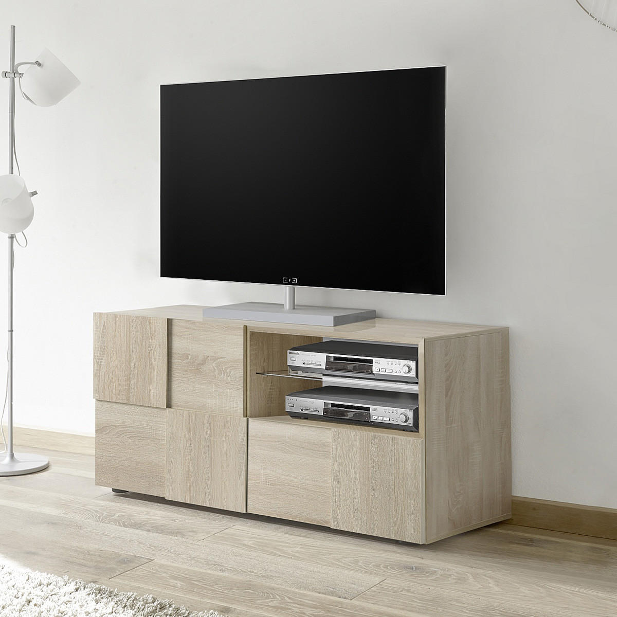 TV-MÖBEL klein 1 Tür und 1 Schublade L121 cm - Dama - Eichefarben, Holzwerkstoff (42/57/121cm) - Calicosy