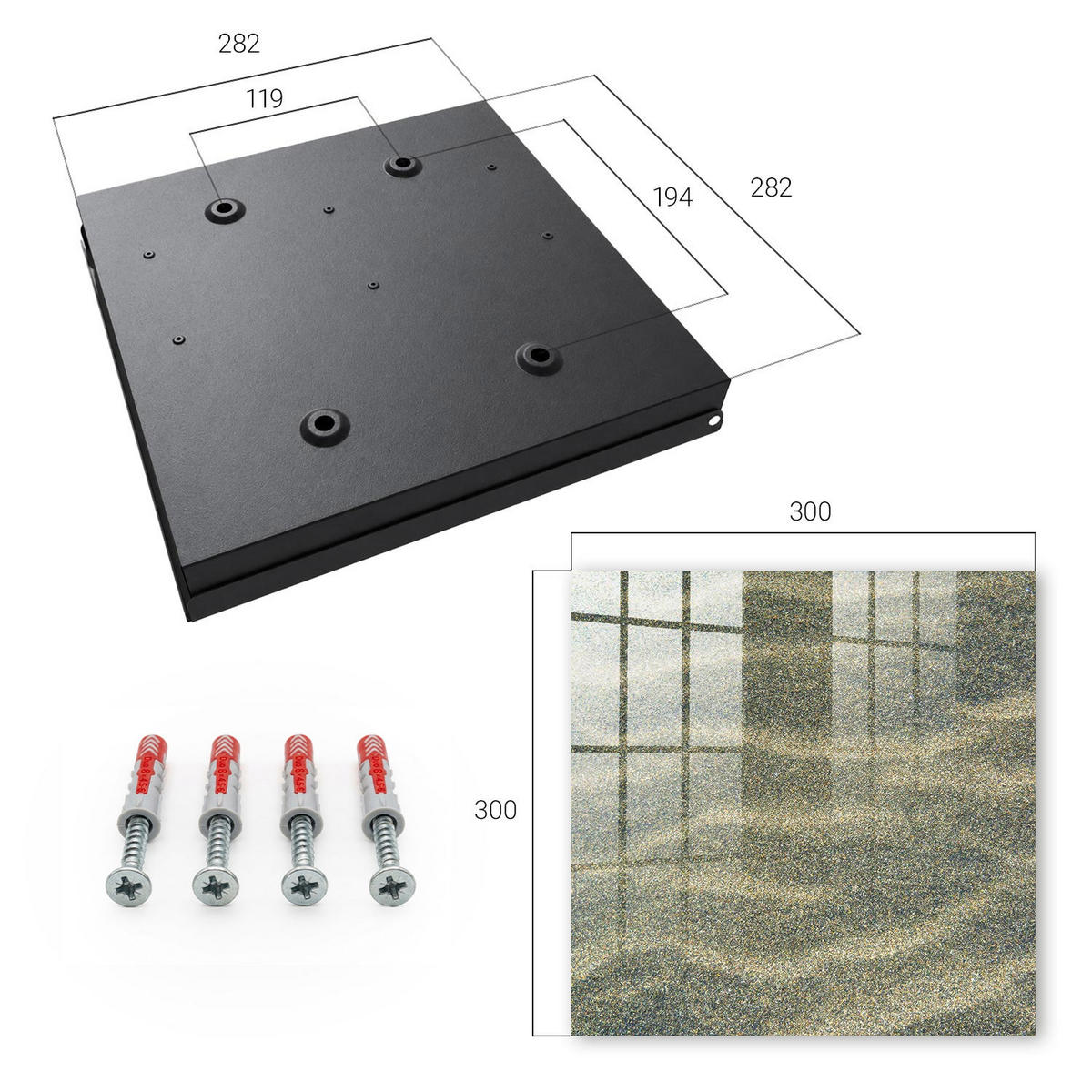SCHLÜSSELBOX Schwarz 30x30 cm- Türöffnung nach rechts - Sandwellen - Grau, Metall (30/30/5cm) - TULUP