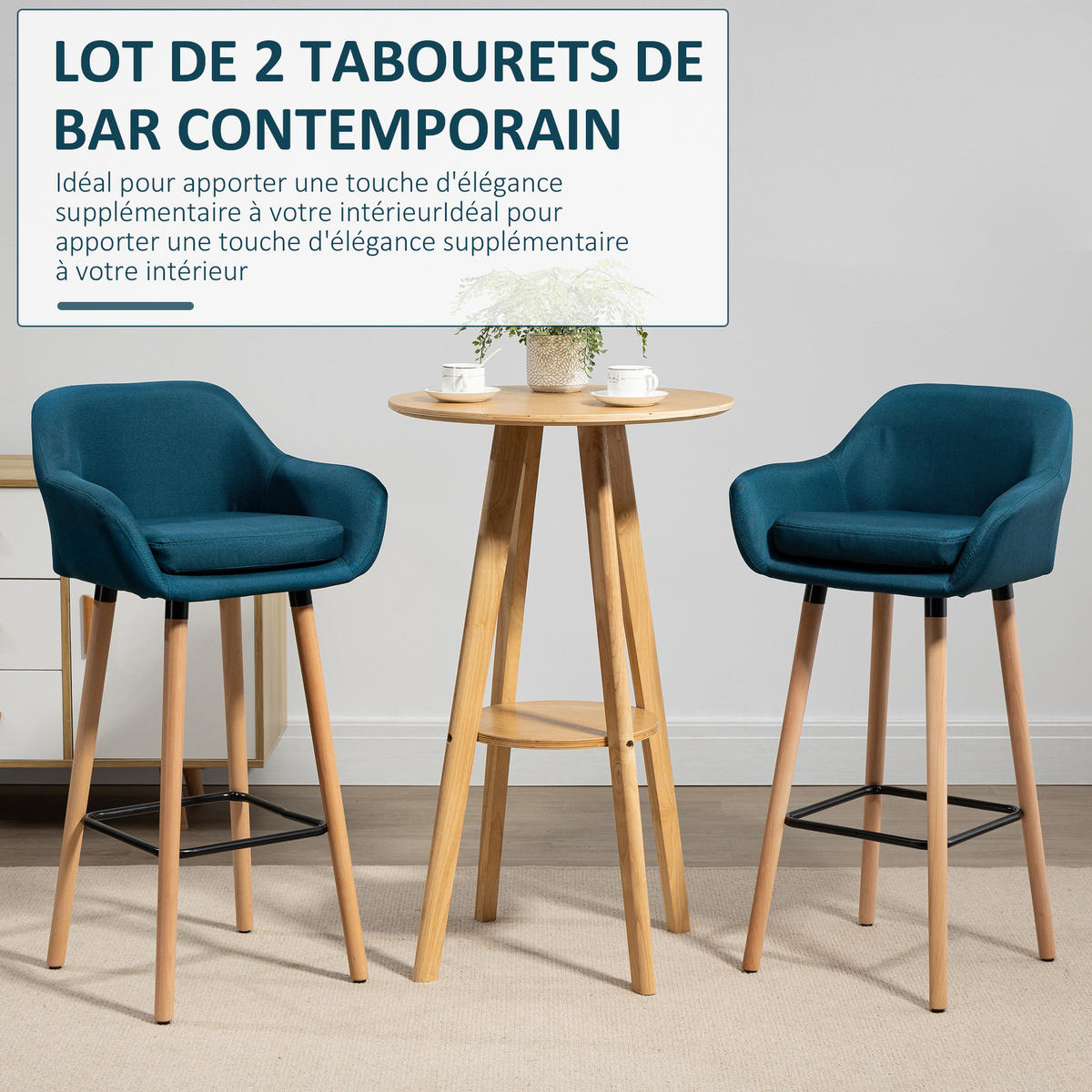 BARHOCKER 2er-Set DE-14702 mit Armlehnen Blau - Blau, Holzwerkstoff (48/100/55cm) - ComfortXL