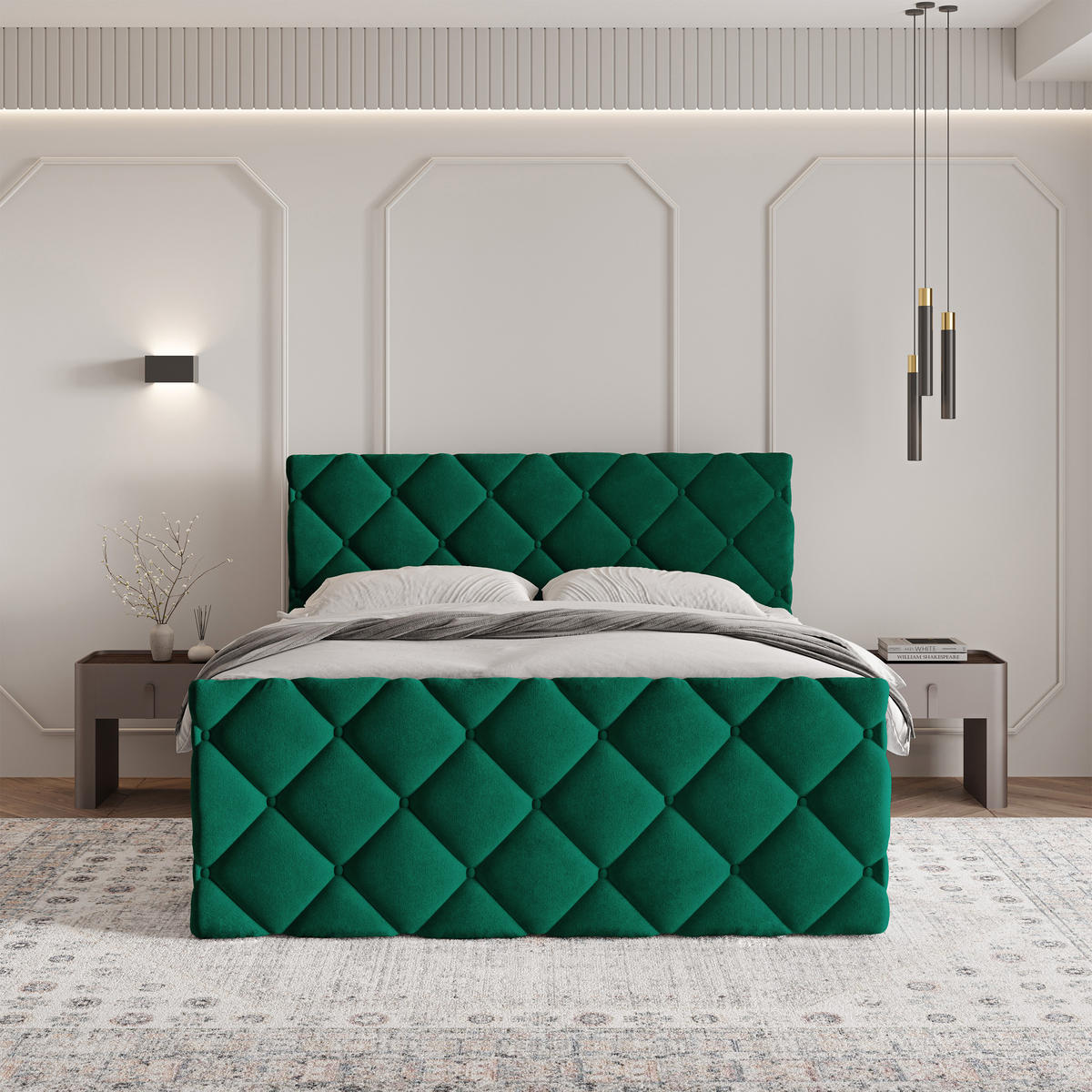 BOXBETT ROVARI 180x200 cm mit Matratze und Topper - Grün - Grün, Holz (180/200cm) - MASSENO