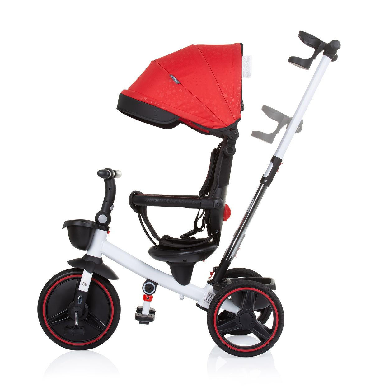 DREIRAD Alpha 3 in 1 rot Dreirad, Schiebegriff, Sonnendach, Becherhalter, Korb - Rot, Metall (100/46/98cm) - Chipolino