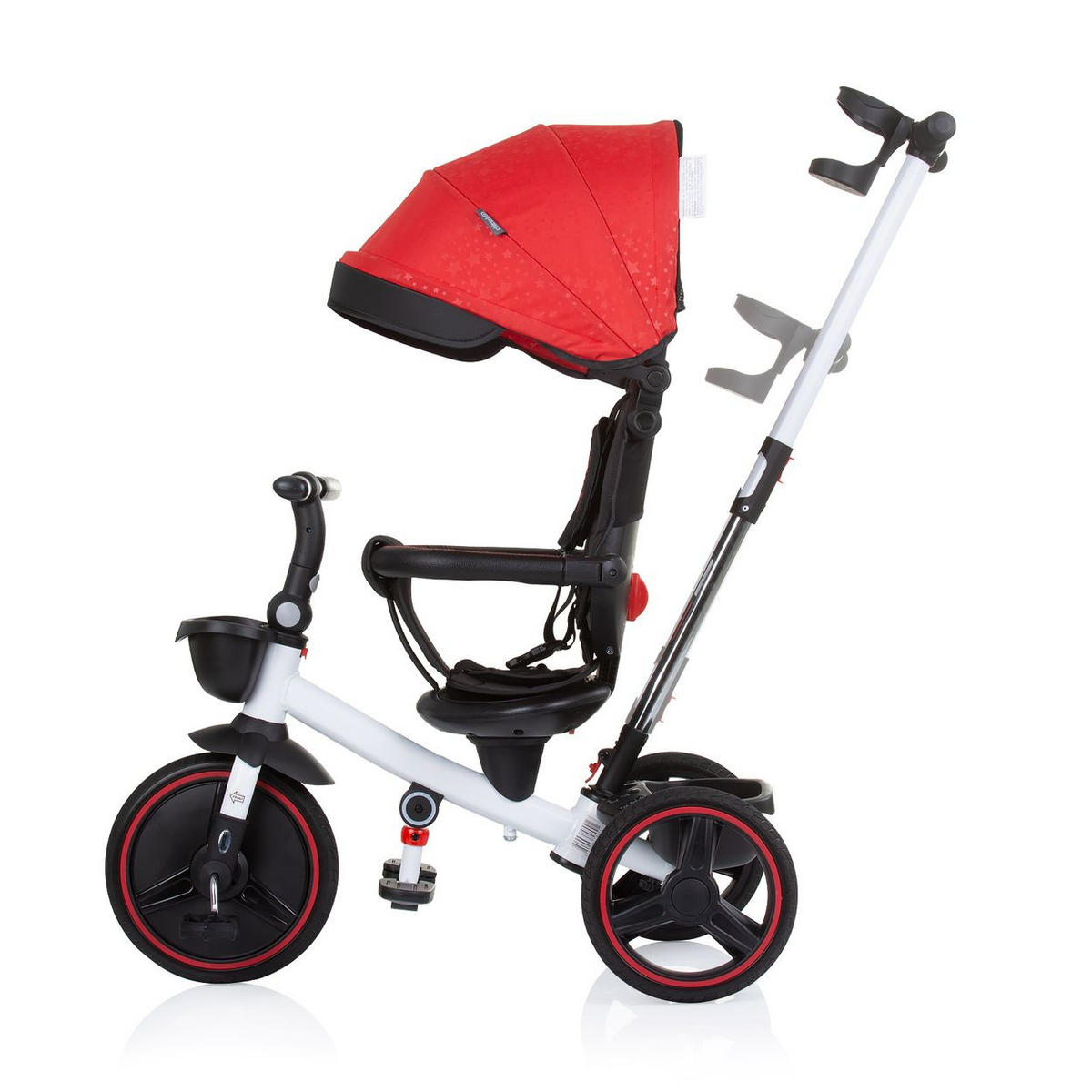 DREIRAD Alpha 3 in 1 rot Dreirad, Schiebegriff, Sonnendach, Becherhalter, Korb - Rot, Metall (100/46/98cm) - Chipolino