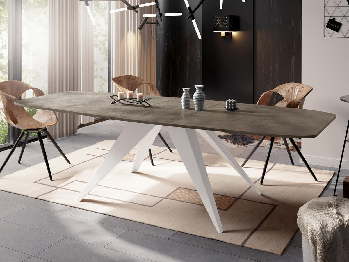 ESSTISCH Fatina rechteckig ausziehbar, Dunkelgrauer Chicago Beton 180-218/90/76 cm - Dunkelgrau/Weiß, Holzwerkstoff/Metall (180/90/76cm) - WFL GROUP