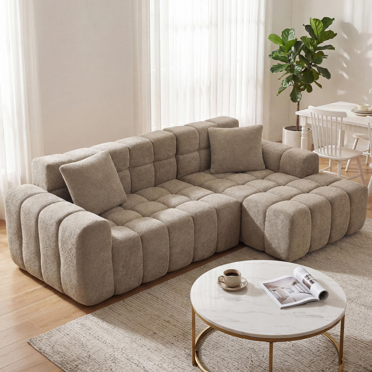 ECKSOFA 249,94/99,82/59,94 cm Kaffeebraun aus Samt mit frei kombinierbaren Modulen und Vakuumverpackung - Braun, Textil (249.94/99.82cm) - OKWISH