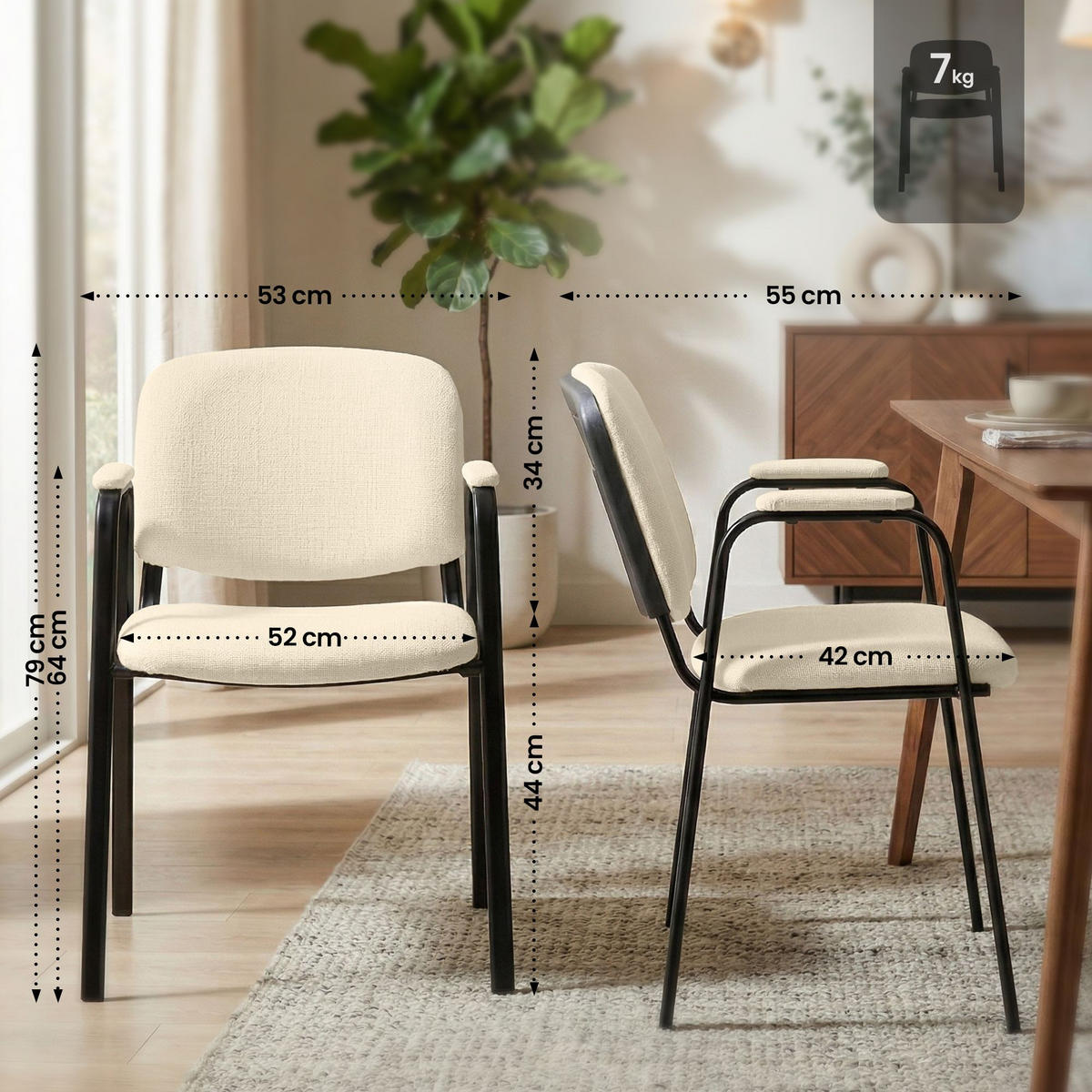 BESUCHERSTUHL Stoff Creme - Creme/Schwarz, Textil/Metall (53/79/55cm) - CLP