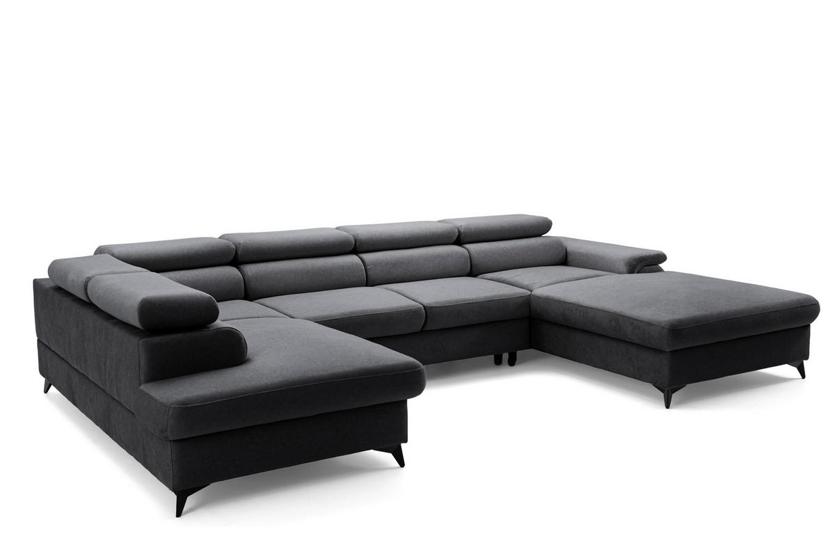 ECKSOFA U-Form PLAZA U Rechts mit Schlaffunktion 125x256 Velours Anthrazit - Anthrazit/Schwarz, Holz/Kunststoff (210/95/350cm) - Muffo
