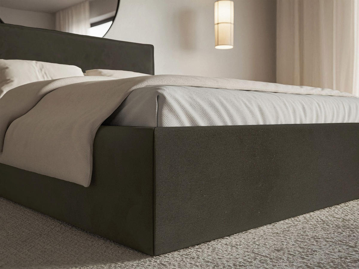POLSTERBETT Softie Slim Dunkelgrün Velours 200x200 - Dunkelgrün, Textil (200/200cm) - Selsey