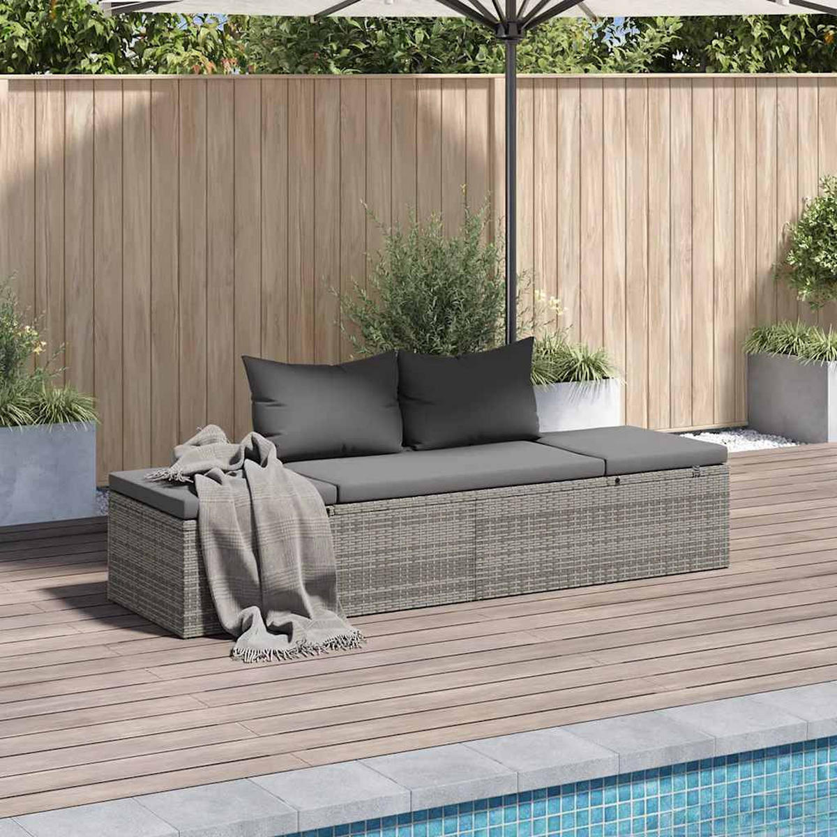 GARTENBETT Grau 195/60 Cm Poly Rattan - Dunkelgrau/Grau, Kunststoff/Textil (60/60/195cm) - vidaXL