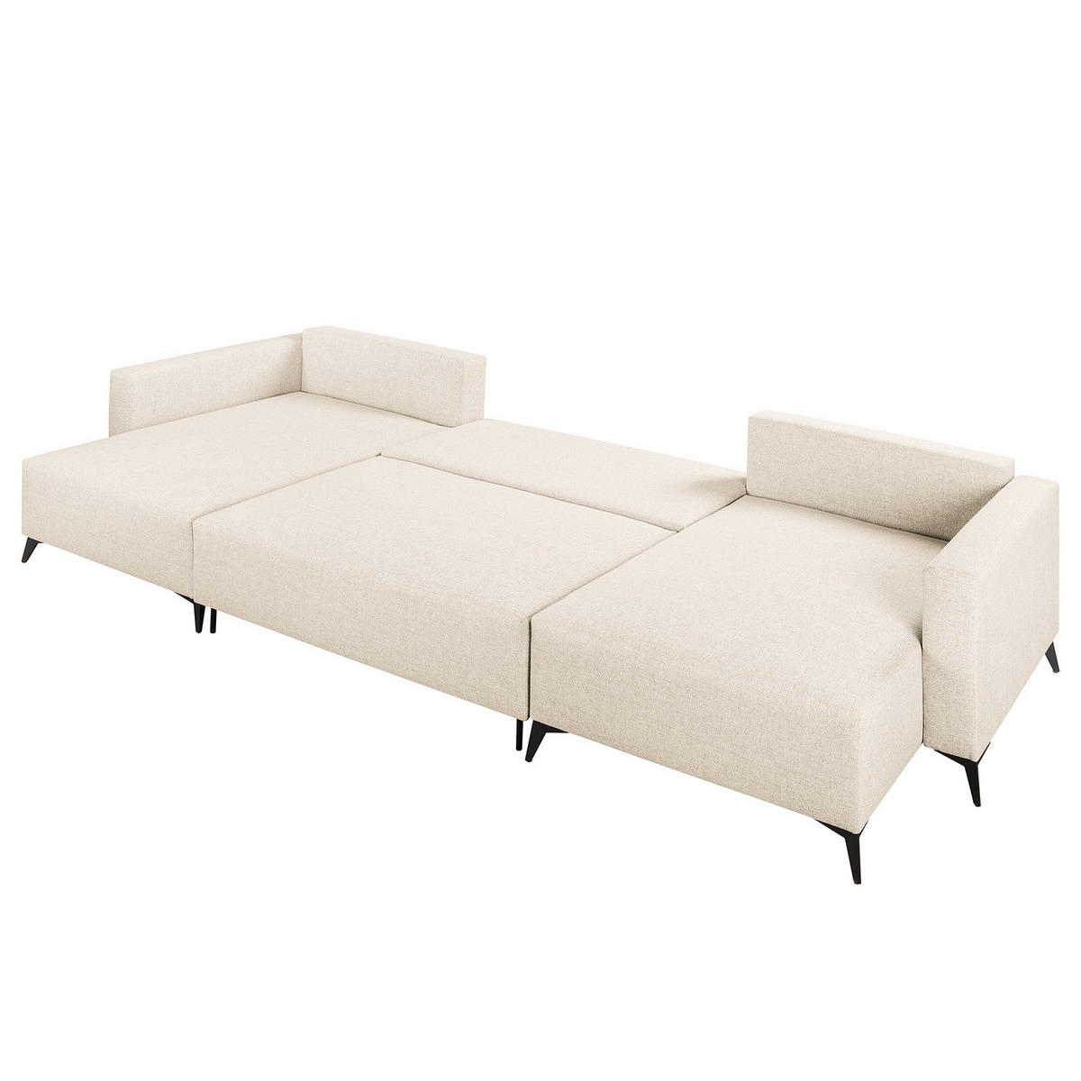 WOHNLANDSCHAFT - Beige/Schwarz, Textil (382/81/148cm) - home24