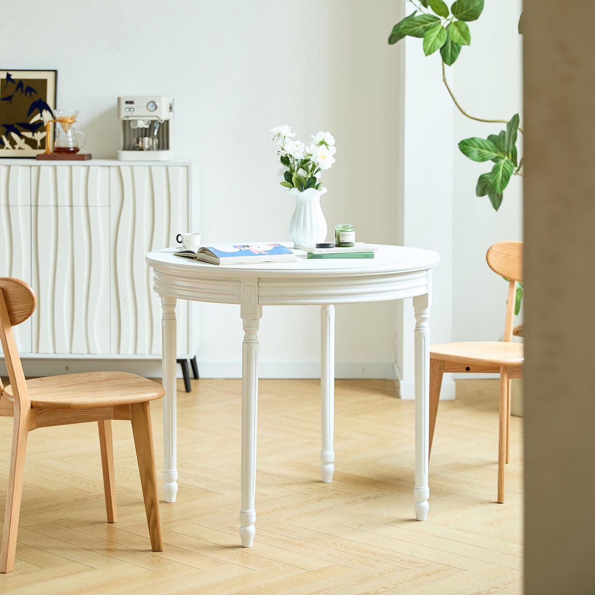 ESSTISCH Rund Braun 90 x 90 x 75 (cm) - Weiß, Holz (90/90/80cm) - Nordlys