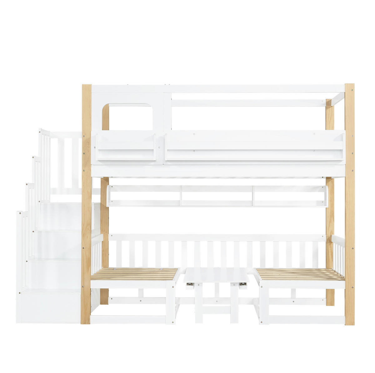 ETAGENBETT 90/200 cm Weiß/Natur mit Klapptisch und Aufbewahrungstreppe - Weiß, Holz (90/200cm) - Flora Grace