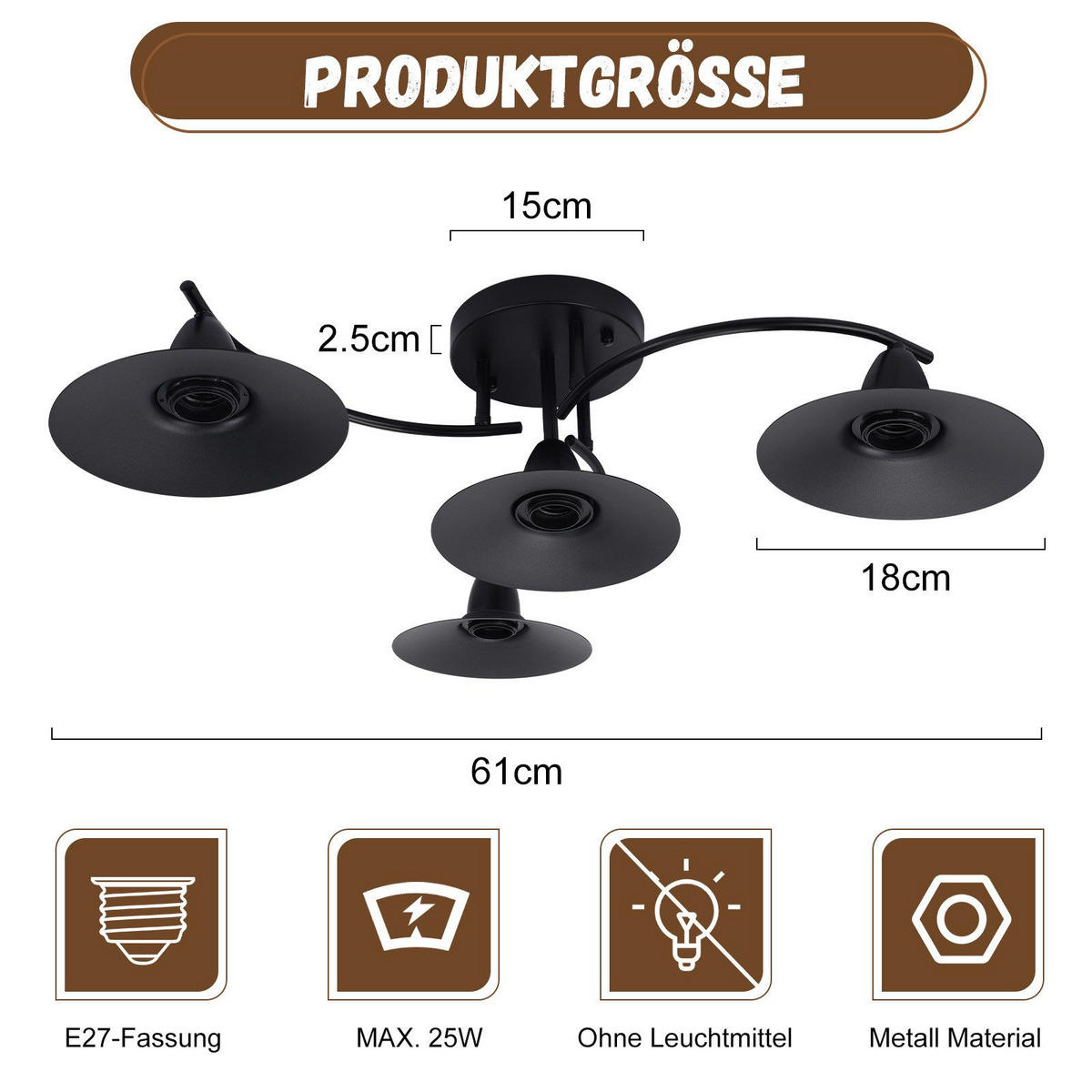 LED-DECKENLEUCHTE Quirin 61/57/19 cm - Schwarz, Metall (61/57/19cm) - Nettlife
