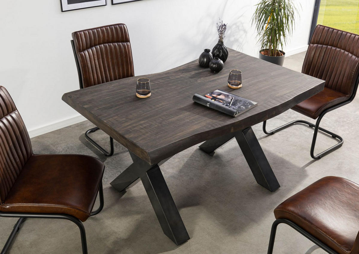 BAUMTISCH Mango 160x90x77 grau lackiert / X-Beine anthrazit glänzend FREEFORM 5 - Grau, Holz (160/90/77cm) - Massivmoebel24