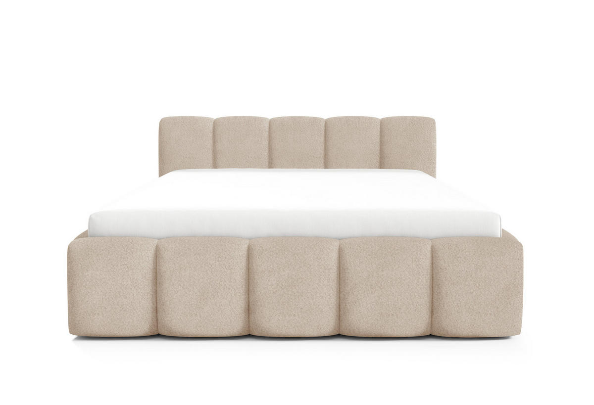 POLSTERBETT QUATTRO, 180x200 cm, Doppelbett mit Bettkasten, Boucle Stoff, Frabe: Beige - Beige, Holz/Textil (180/200cm)