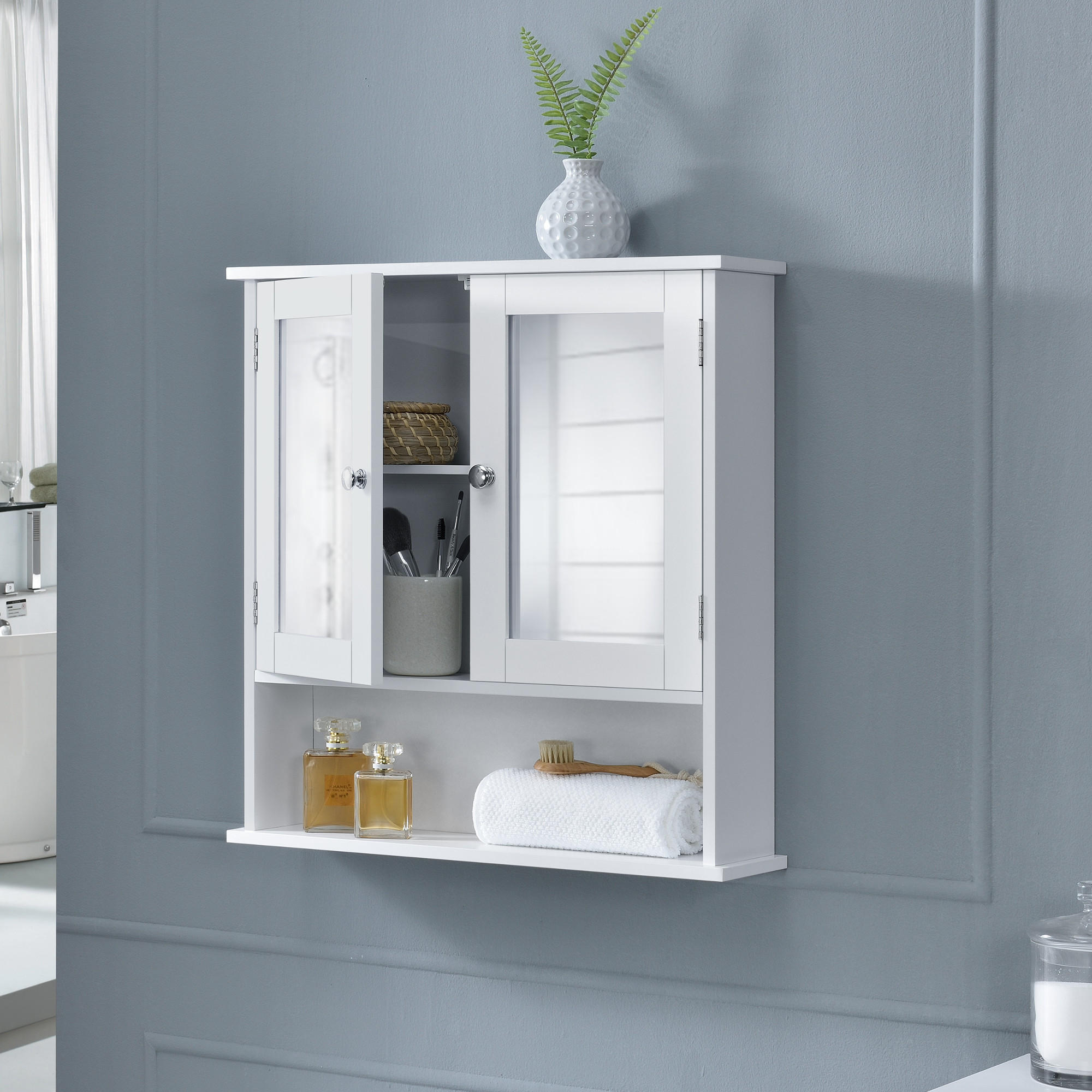 SPIEGELSCHRANK - Weiß, Holzwerkstoff (56/58/13cm) - [en.casa]