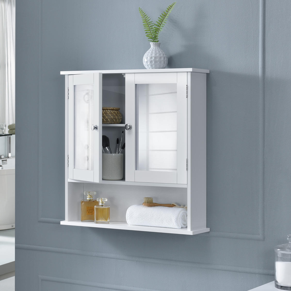 SPIEGELSCHRANK - Weiß, Holzwerkstoff (56/58/13cm) - [en.casa]