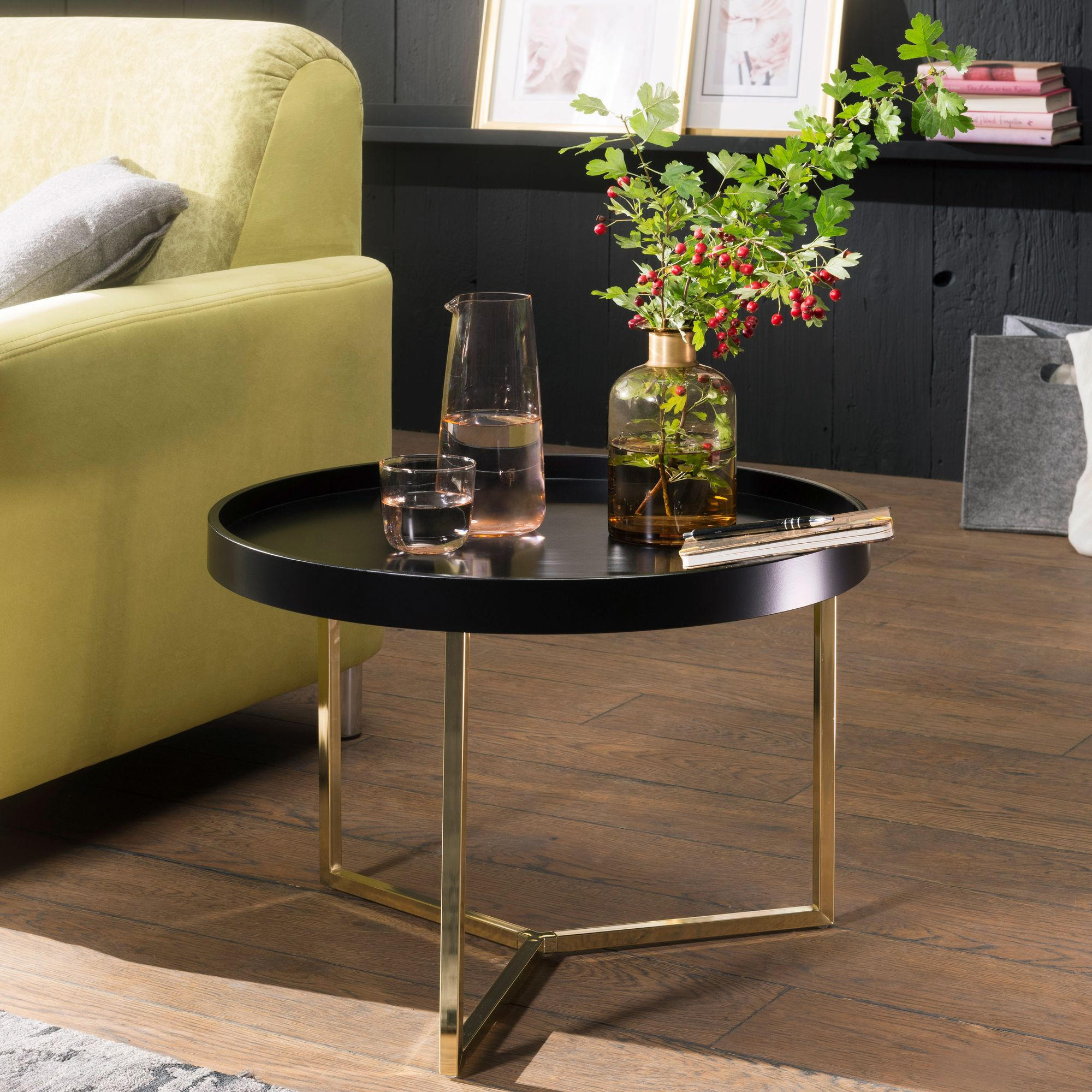 COUCHTISCH rund ASTRIT Tulpenholz - Schwarz, Holz (58.5/58.5/42cm) - tinkaro