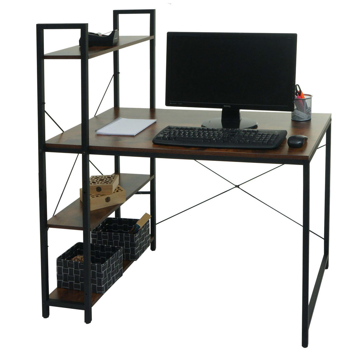 SCHREIBTISCH MIT REGAL eckig Braun - Braun, Holzwerkstoff (60/100/120cm) - MCW