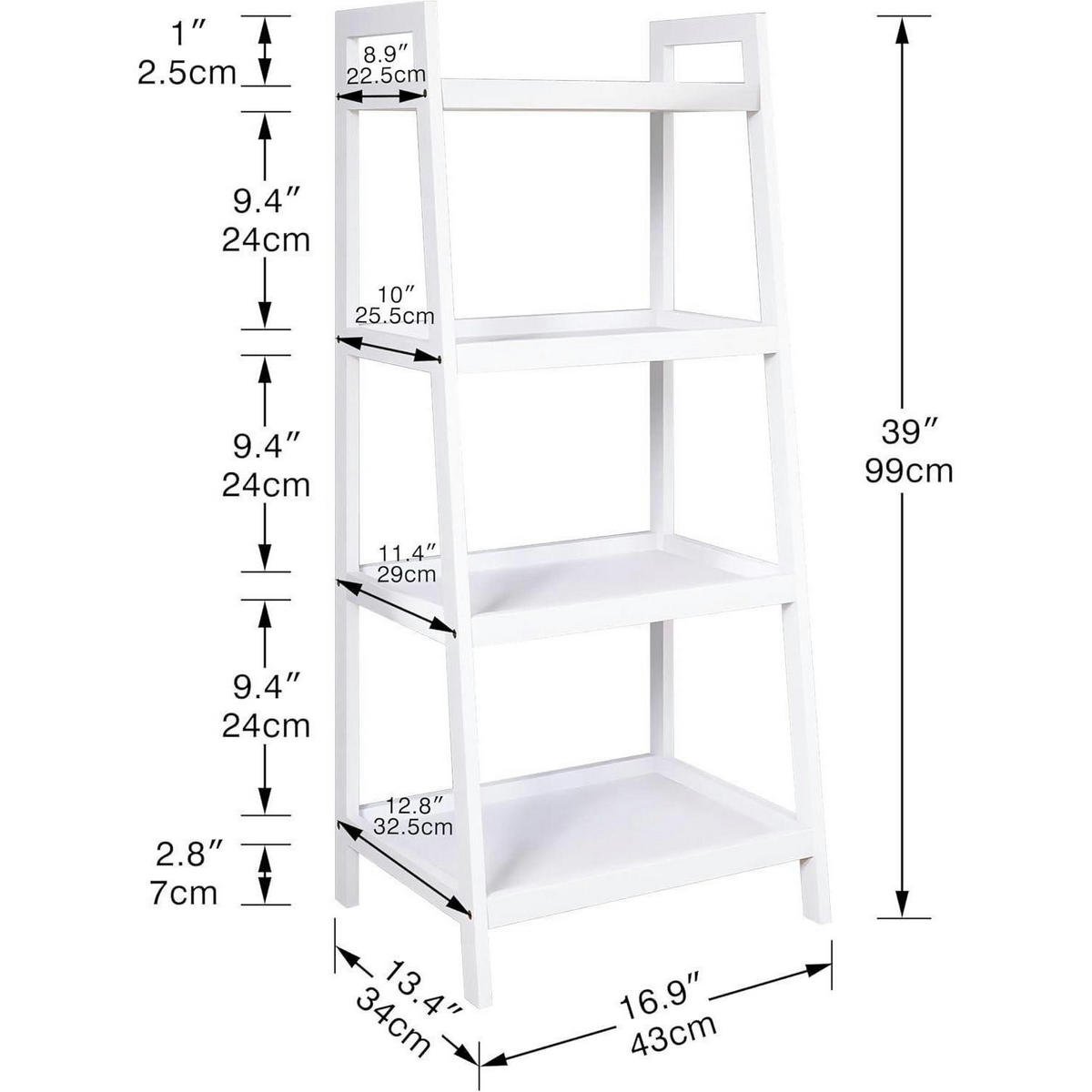 BÜCHERREGAL Leiter weiß 4 Ablagen 99cm H - Weiß, Naturmaterialien (34/99/43cm)