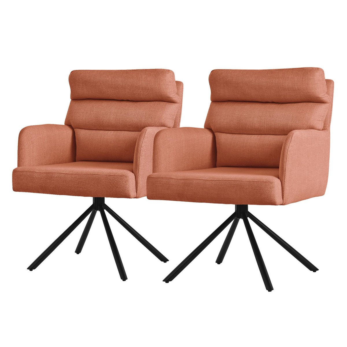 ESSZIMMERSTUHL 2er Set drehbar Orange Stoffbezug - Schwarz/Orange, Textil/Metall (64.5/93/64cm) - ML-DESIGN