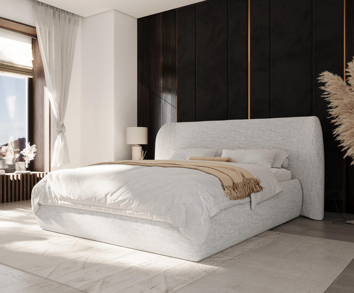 POLSTERBETT Bellano mit Stauraum 180/200 cm Hellgrau im Modesto Stoff - Hellgrau/Schwarz, Holz/Holzwerkstoff (180/200cm) - AltaBeds