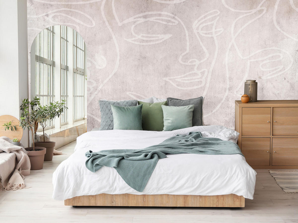 FOTOTAPETE für Schlafzimmer Abstrakte Gesichter Beton 500x350 - Beige/Braun, Papier (500/350cm) - Muralo