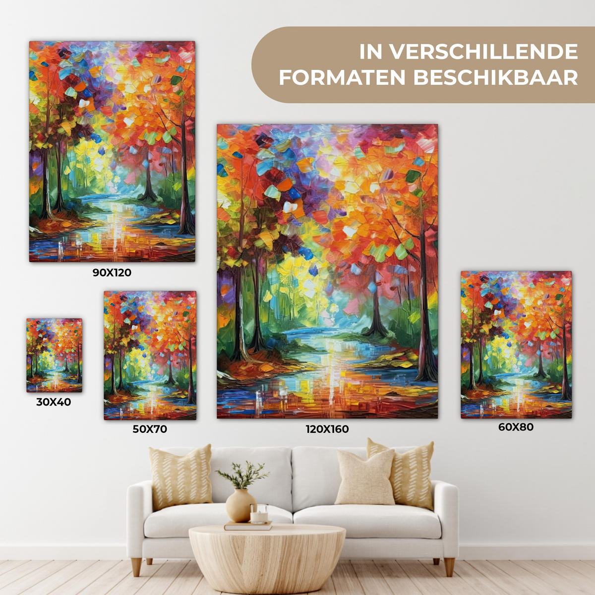 LEINWANDBILD Landschaft - Wald - Farben - Natur 60x80 cm - Multicolor, Textil (60/80cm) - MuchoWow