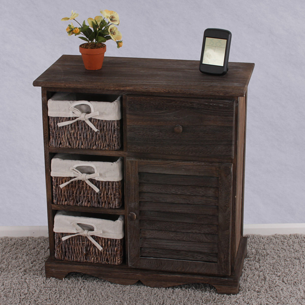 KOMMODE SCHRANK MIT 3 KÖRBEN Braun - Braun, Holz (60/63/30cm) - MCW