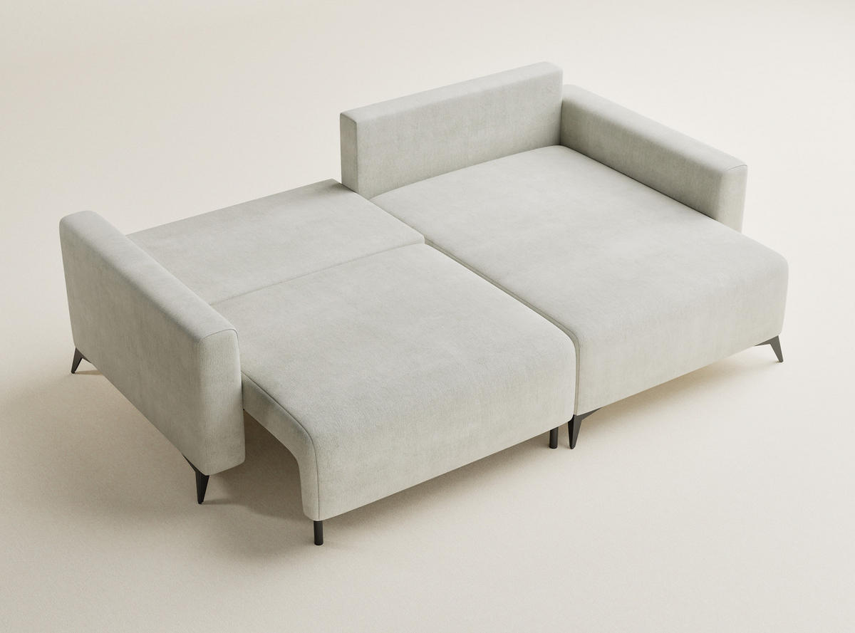 ECKSOFA MIT SCHLAFFUNKTION Leon Creme Webstoff - Creme/Schwarz, Holz/Holzwerkstoff (239/148cm) - Maison de Reve