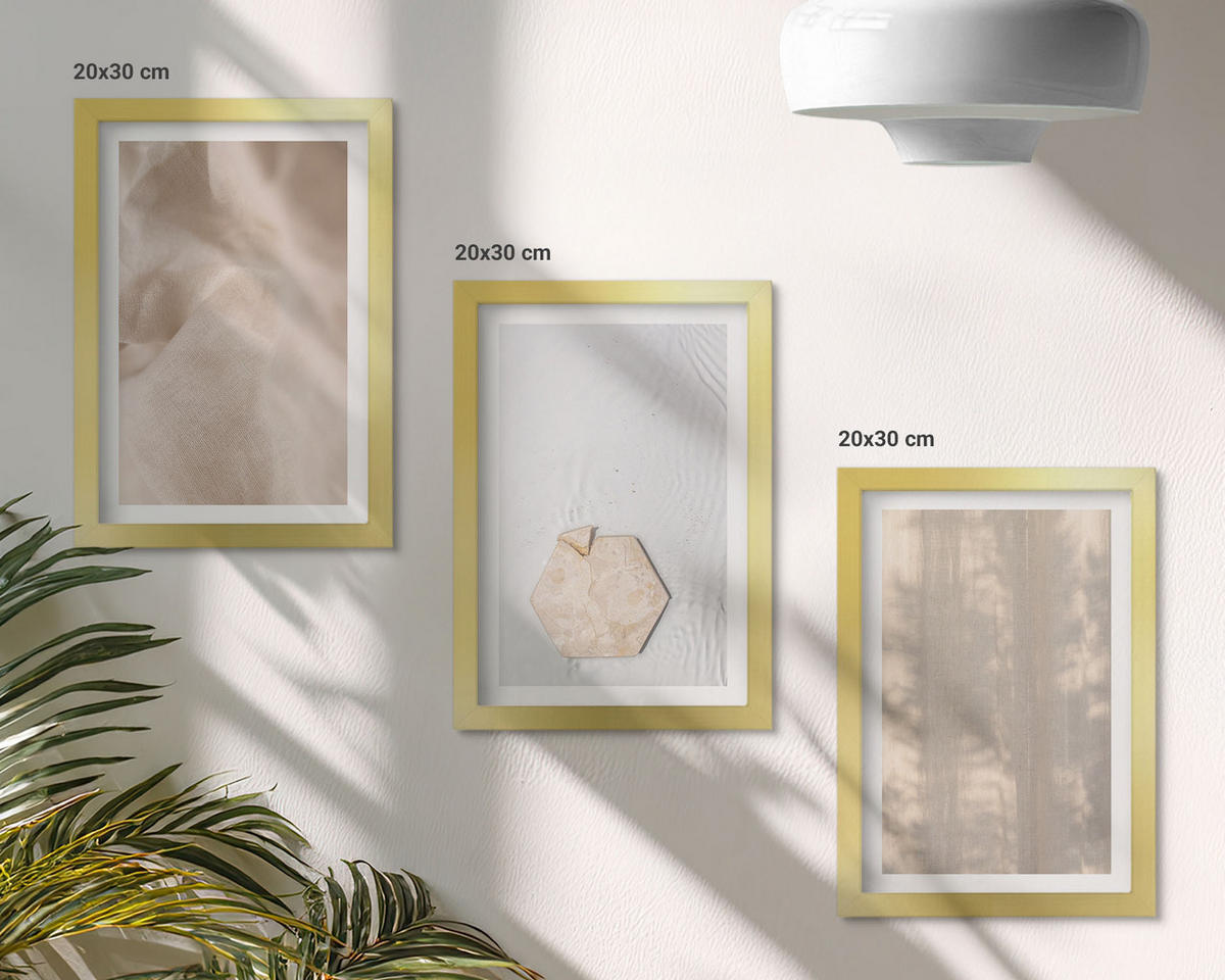 BILDER SET 3er Set - 20x30 cm Goldrahmen - Subtile Texturen, Boho-Natur - Goldfarben, Kunststoff (20/30cm) - TULUP