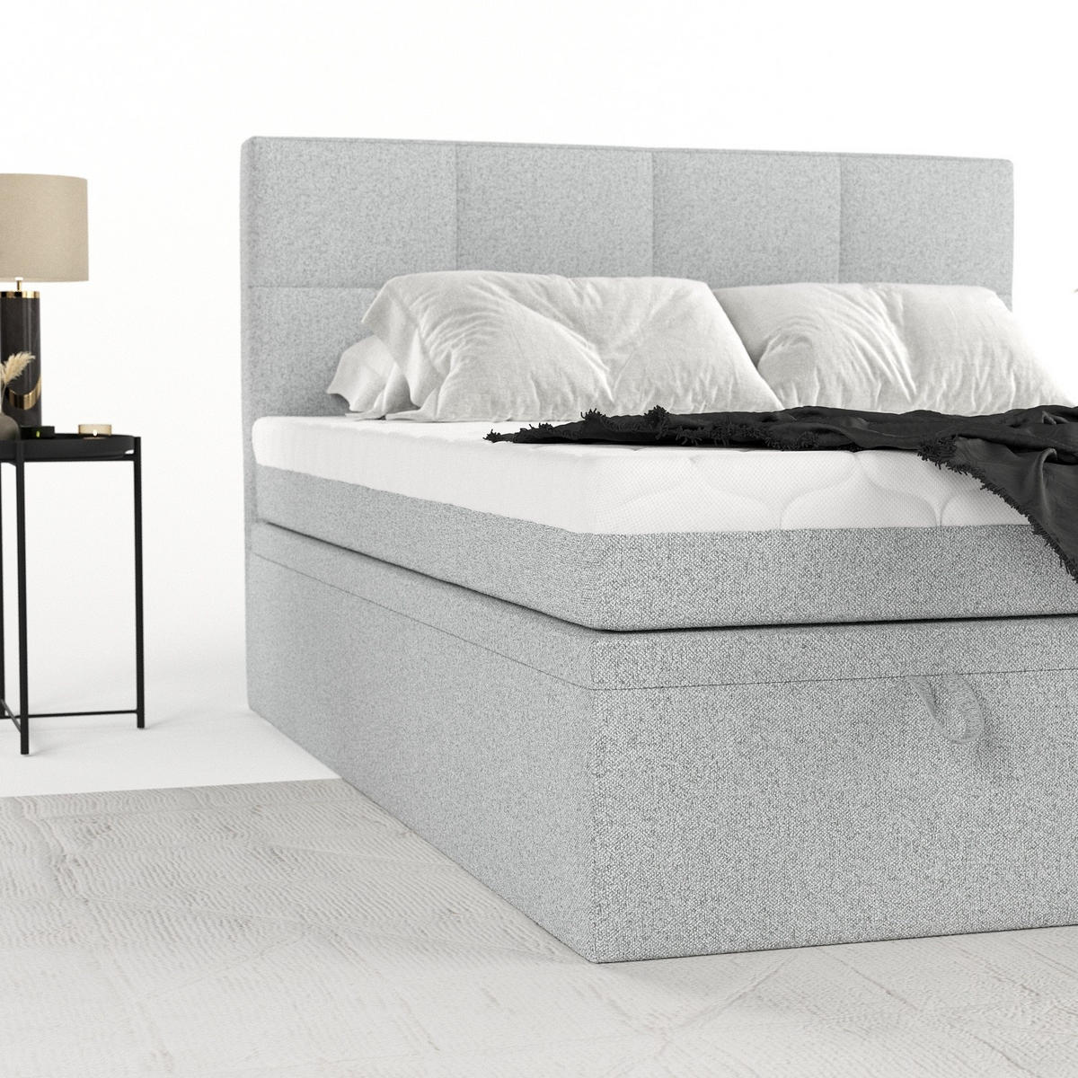 BOXBETT Tessa 160/200 cm Hellgrau im Riva Stoff - Hellgrau/Schwarz, Holz/Holzwerkstoff (160/200cm) - AltaBeds