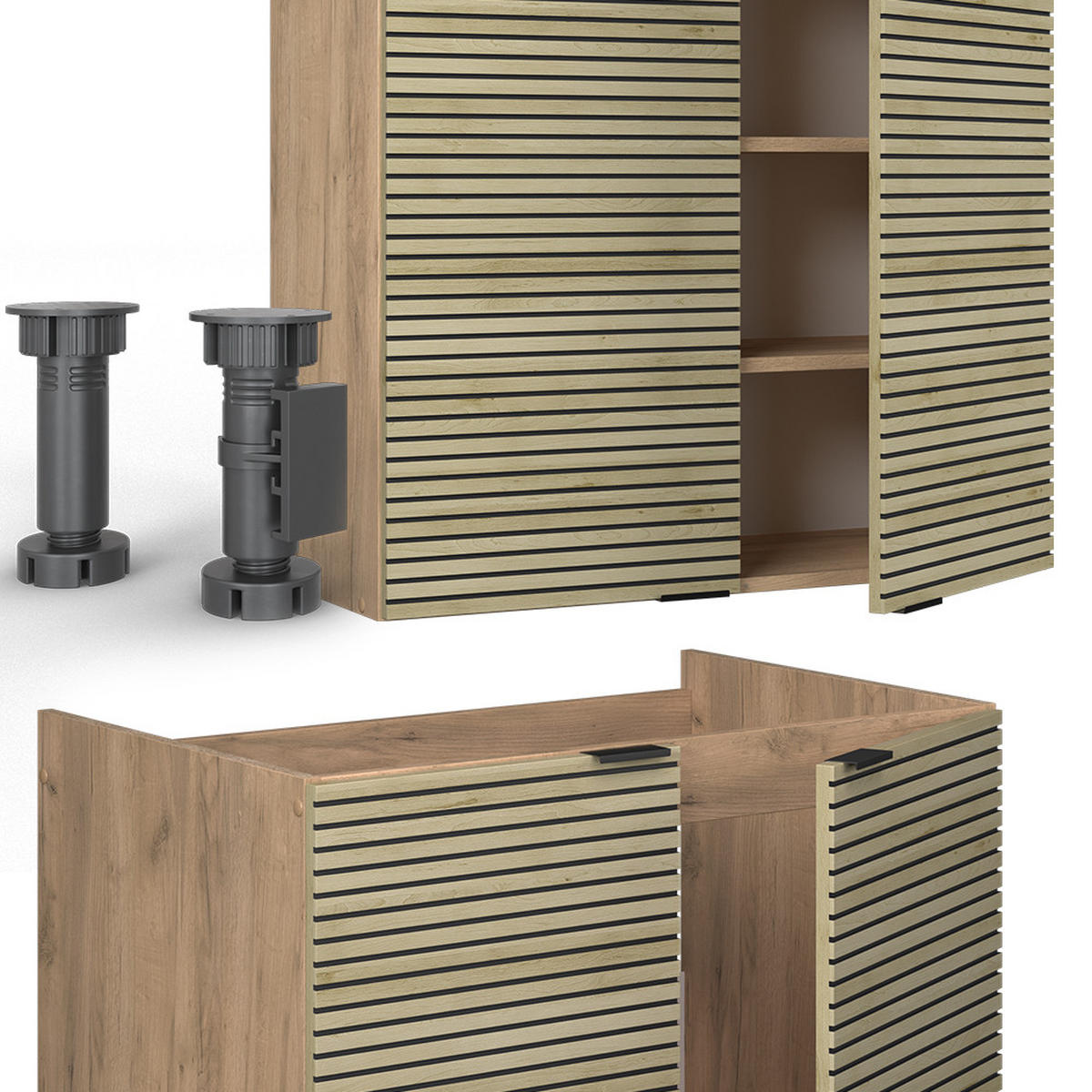 KÜCHENSCHRÄNKE Fame-Line Eiche Paneel/Goldkraft Eiche 200 cm , AP Anthrazit - Hellbraun/Eiche Wotan, Holzwerkstoff (200/81.6/60cm) - Vicco