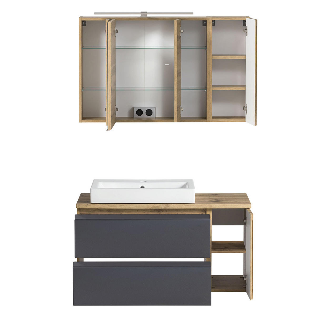 BADMÖBEL-SET 5-TLG. Vasto-03 - Grau, Holzwerkstoff (265/200/47cm) - Lomado