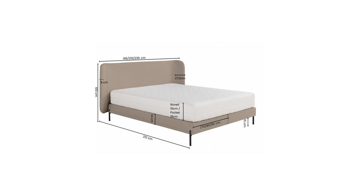 POLSTERBETT mit Matratze SIERRA, Beige, 140x200 cm - Beige, Textil (140/200cm) - KS Home Concept