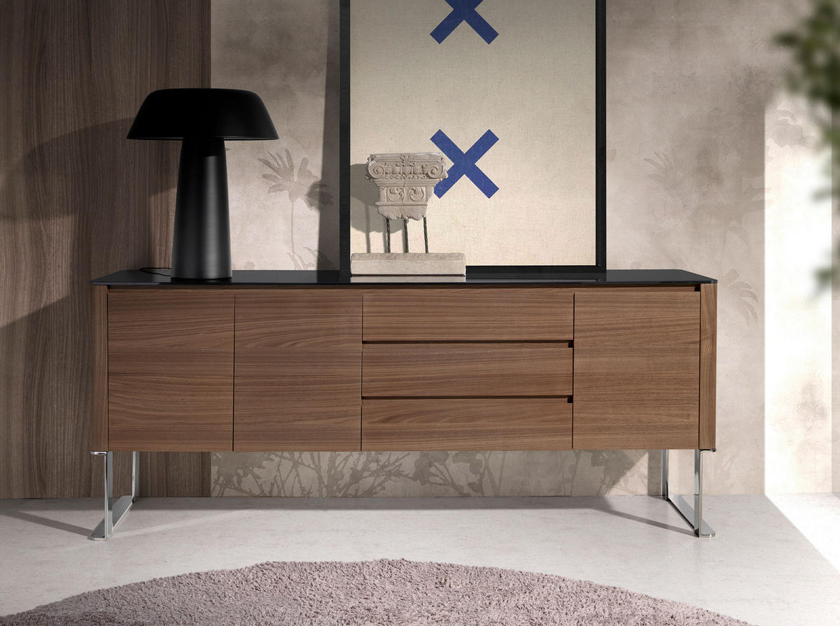SIDEBOARD Walnuss Schwarz 200/50/81 cm - Walnussfarben/Schwarz, Holz/Metall (200/81/50cm) - ANGEL CERDA