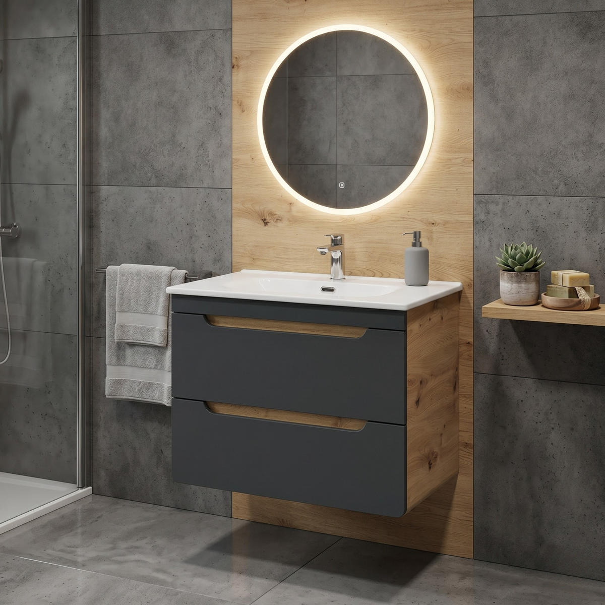WASHTISCHKOMBI ARVIDA SET2 Eiche Grau - Grau, Glas/Holzwerkstoff (80/59/46cm) - Komodee