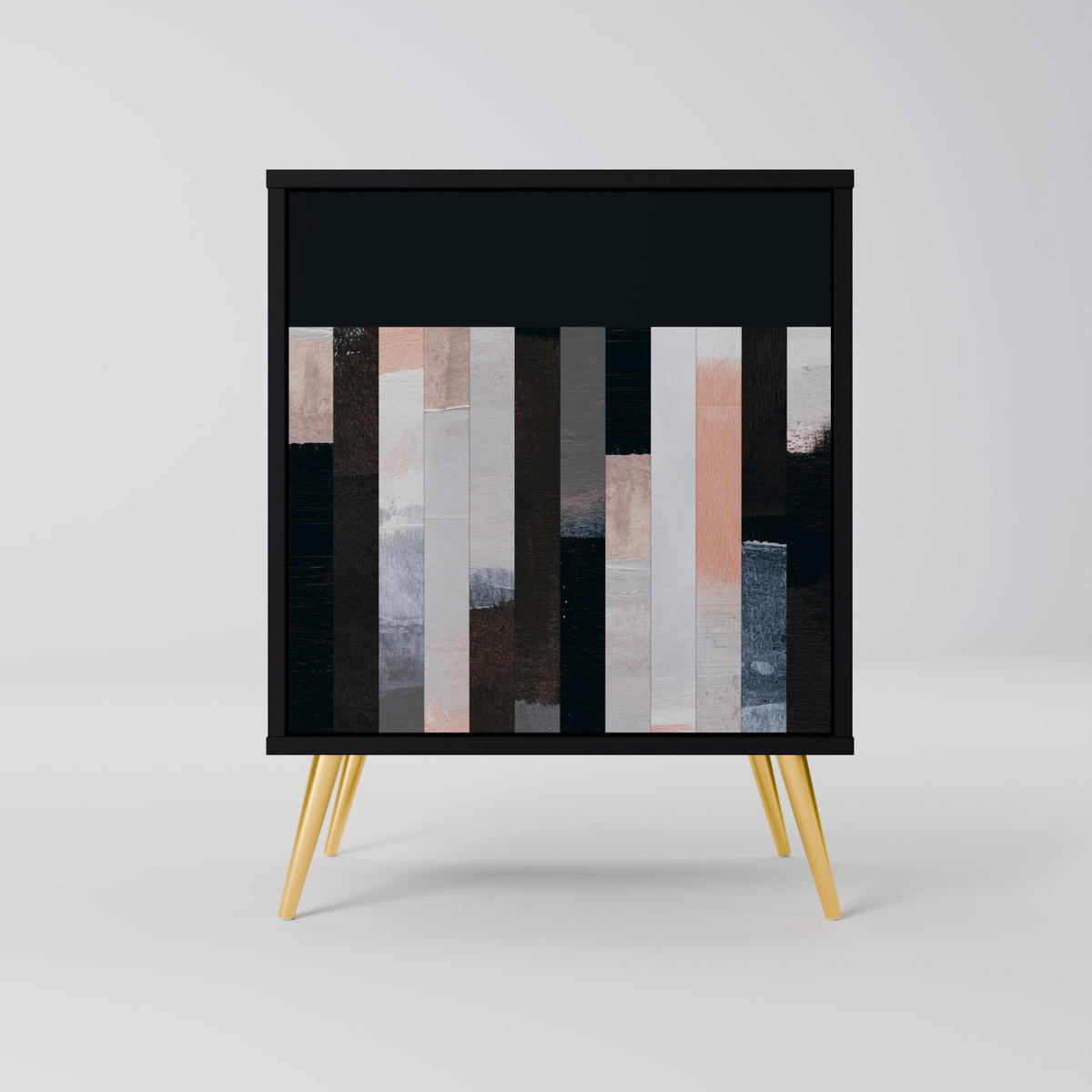 SIDEBOARD COLLAGE OF RECTANGLES, Schwarz, 57,5x42x70,5 cm, Schwarze Metall-Sternfüße - Multicolor/Schwarz, Holzwerkstoff/Metall (57.5/70.5/42cm) - SpaceRebels