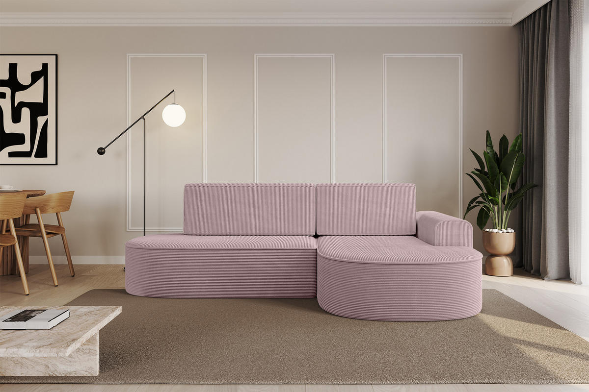 ECKSOFA mit Schlaffunktion und Bettkasten Ottomane Rechts MARI-L1-S - 283x167x73 cm Rosa Cord - Schwarz/Rosa, Holzwerkstoff/Kunststoff (167/283cm) - ALTDECOR