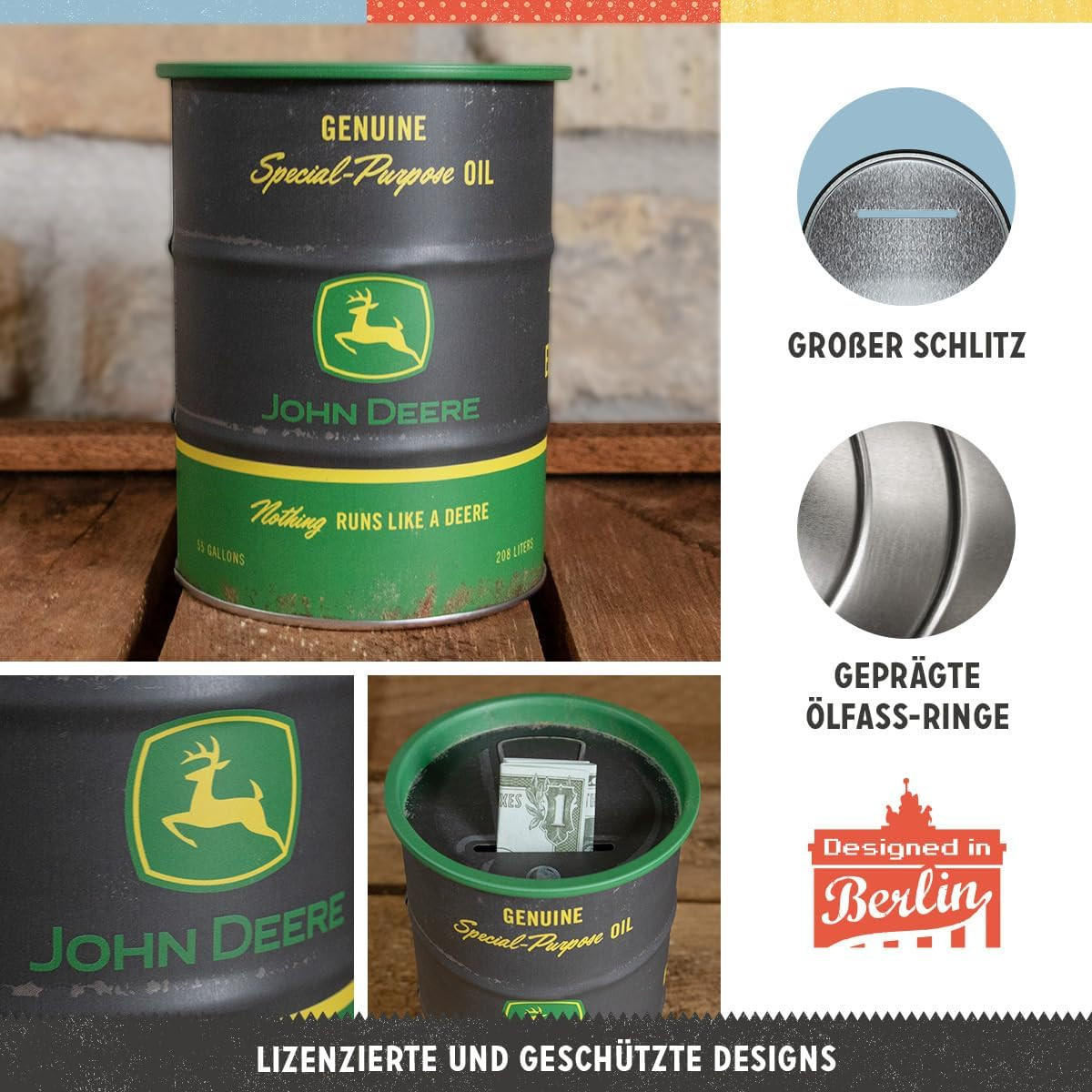 SPARDOSE Ölfass John Deere Special Purpose Oil Black - Multicolor, Metall (9.3/11.7/9.3cm) - Nostalgic-Art