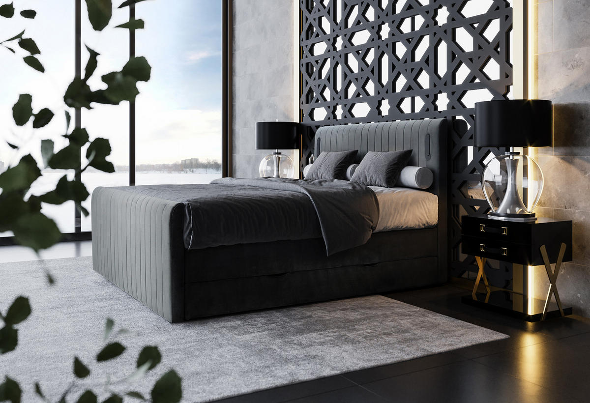 BOXSPRINGBETT FLY anthrazit 200/200 cm H2/H3 Samt - Anthrazit, Textil (200/200cm) - wonello