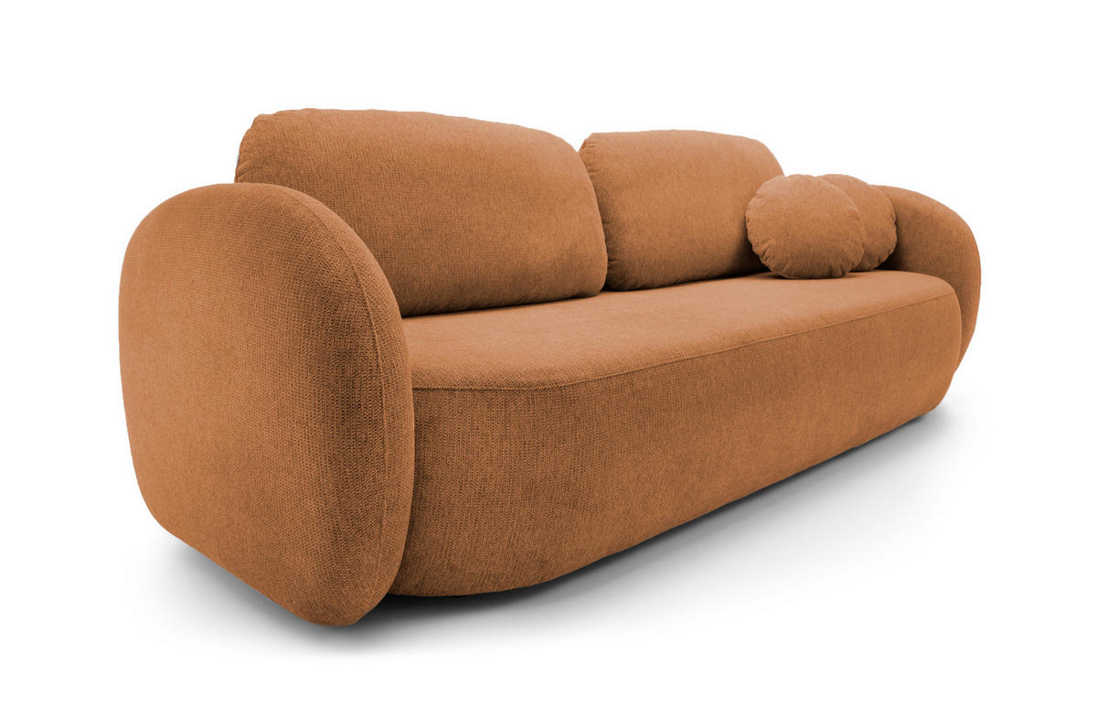 SOFA OLIO Mit Schlaffunktion Und Bettkasten, Bonell-Taschenfederung, Aragon-Stoff, lose Rückenkissen, freistehend, 238x101x86 cm Dark orange - Dunkelorange, Holz/Textil (238/86/101cm) - DomoHome