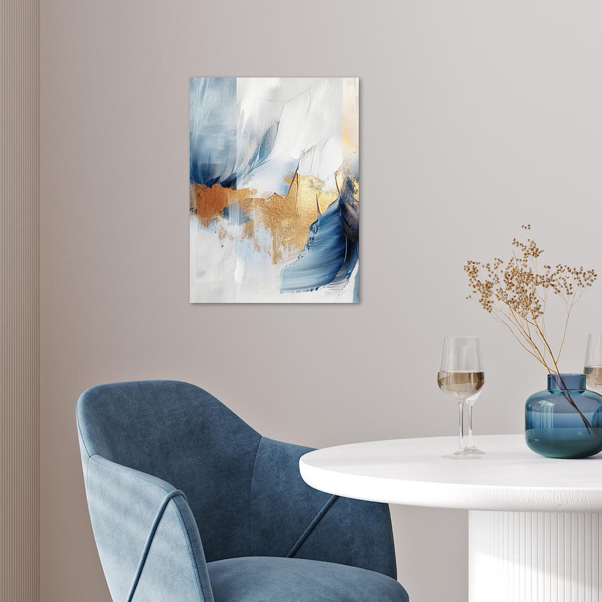 POSTER Gold - Blau - Aquarell - Kunst - Modern 30x40 cm - Hellblau, Papier (30/40/0.1cm) - MuchoWow